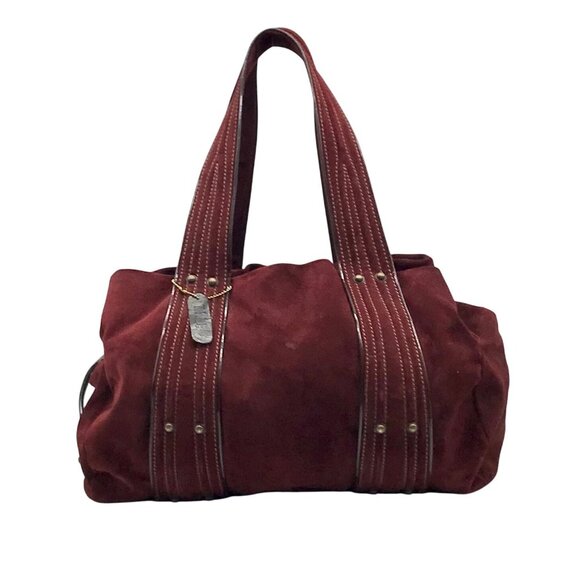 Kale Dark Red Suede Leather Large Shoulder Bag - Picture 1 of 12